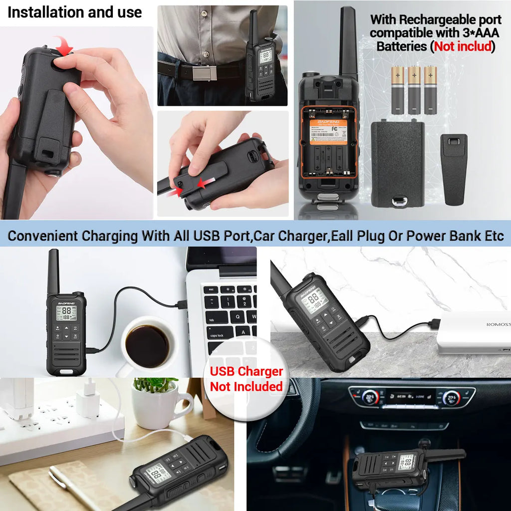 2PCS Baofeng F22 PMR 446MHz Mini Walkie Talkie Impermeable Tipo-C Sin Licencia NOAA Linterna Radio Bidireccional Portátil para Caza