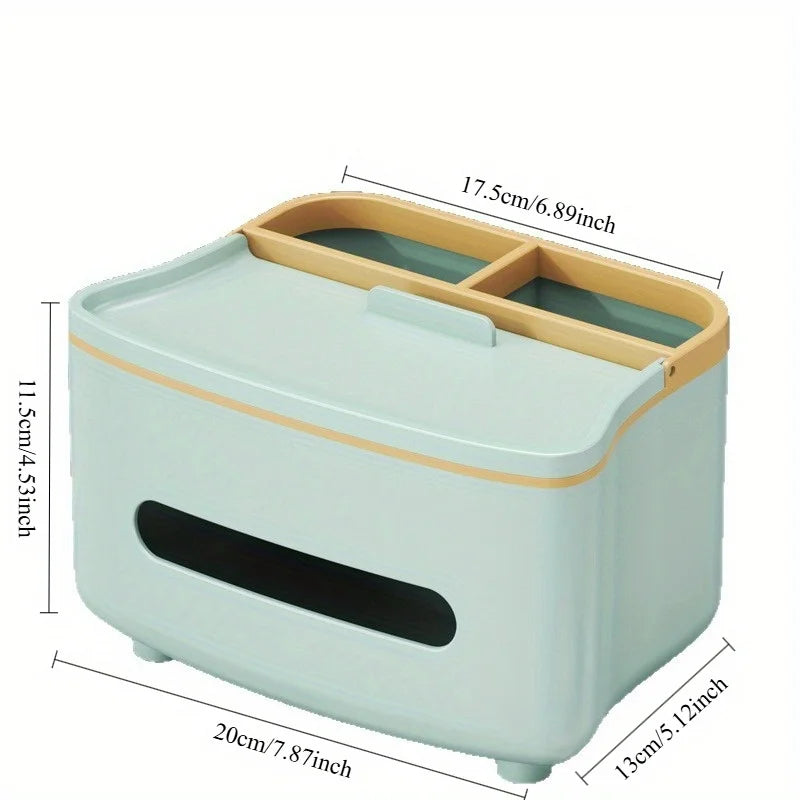Caja de almacenamiento para mando a distancia 3 en 1, caja de pañuelos con compartimento de almacenamiento, caja de almacenamiento para mesita de noche, estuche para gafas
