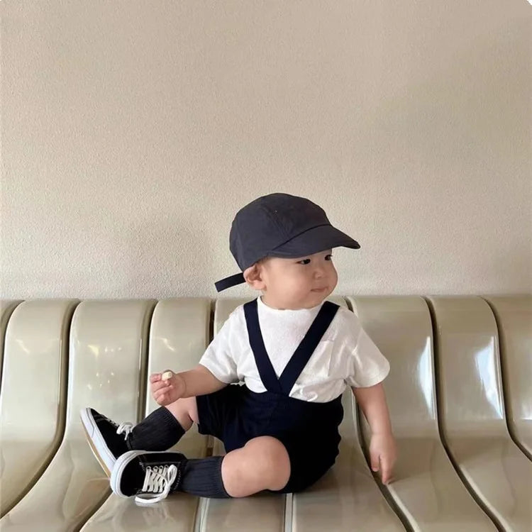 Conjunto de ropa UNITIM coreano de verano para bebés, camisetas de manga corta de algodón con tirantes, pantalones cortos finos, trajes para niños pequeños, 2 uds.