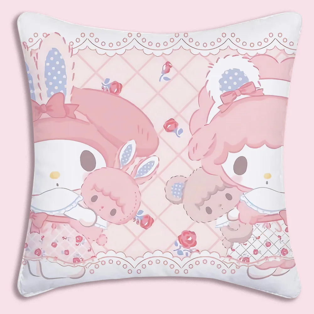 Sanrios-fundas de almohada rosa My Melody, sofá decorativo de dibujos animados para el hogar, estampado de doble cara, cojín bonito de felpa corto, nueva funda