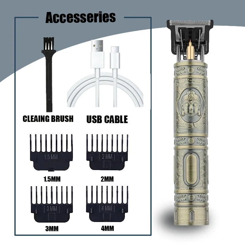 Cortadora de pelo eléctrica LCD, todo en uno, cabezal de luz dorada, cortadora de pelo recargable, cabezal de aceite, maquinilla de afeitar para tallar el cabello