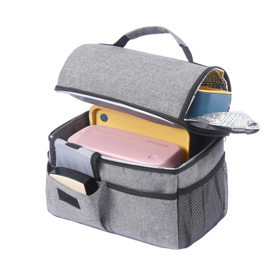 Bolsa térmica para el almuerzo, bolsa térmica de doble capa para acampar, hacer senderismo, viajar, picnic, nevera portátil con doble compartimento