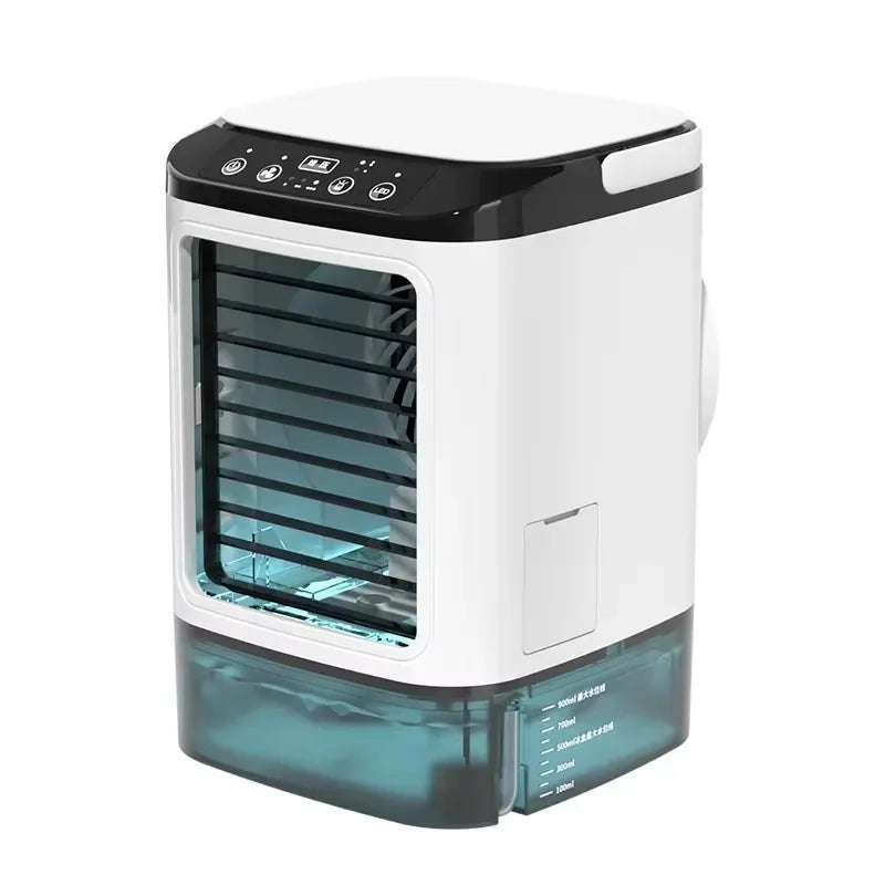 Ventilador Portátil con Aire Acondicionado HOMEFISH, Ventilador de Escritorio con Doble Pulverización Ultrasónica, 3 Velocidades, Silencioso, Enfriador de Aire, Luz Nocturna, Ventilador Eléctrico