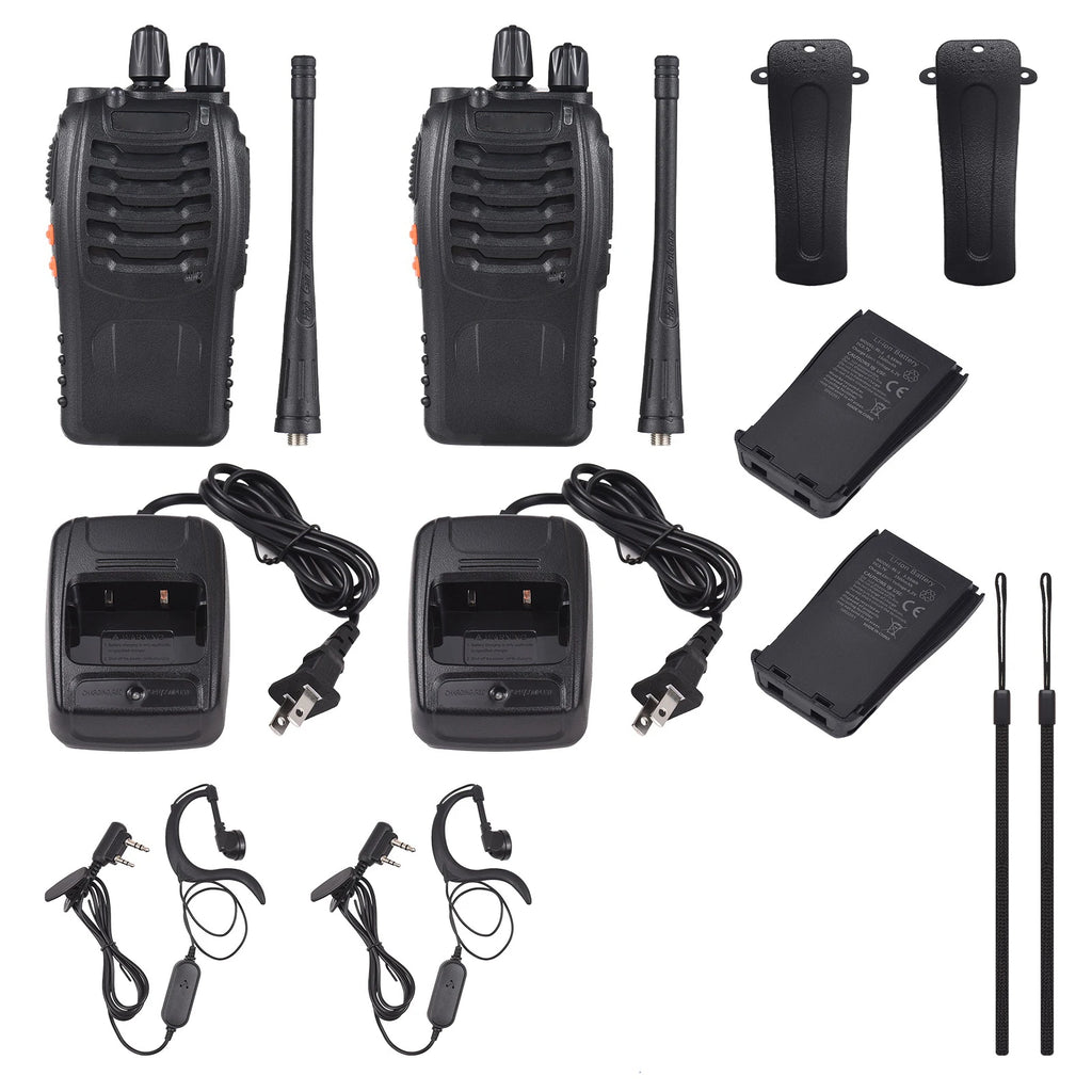 Walkie Talkies de BF-888s, 2 paquetes, Radios bidireccionales de largo alcance recargables a prueba de agua con auriculares, transceptor portátil de mano