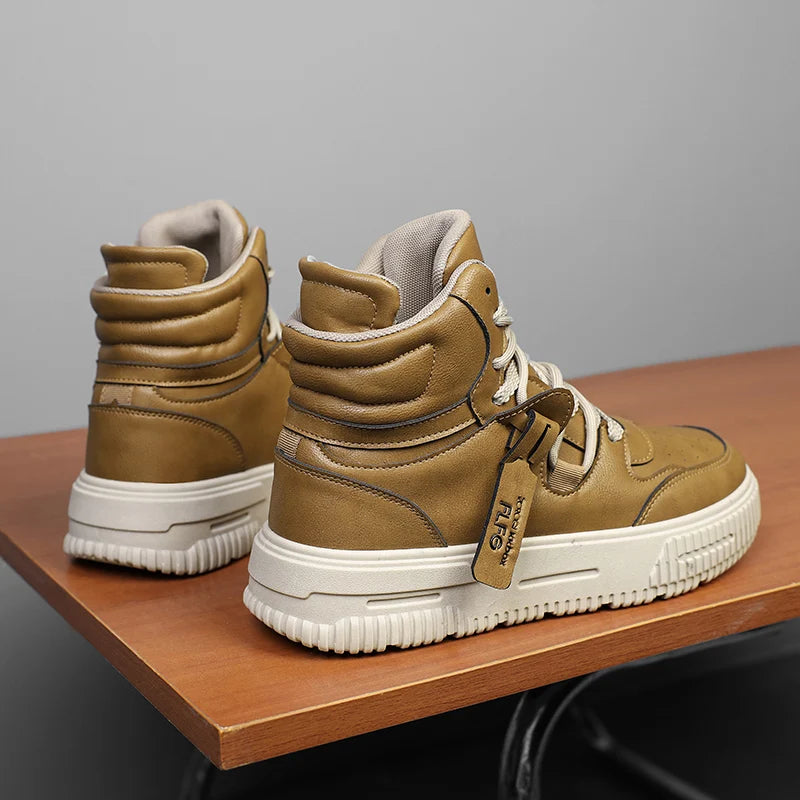 Botines de Cuero de moda, zapatillas de Skate para hombre, cómodas, antideslizantes, suela resistente al desgaste, botas de invierno, zapatos informales de calle Preppy