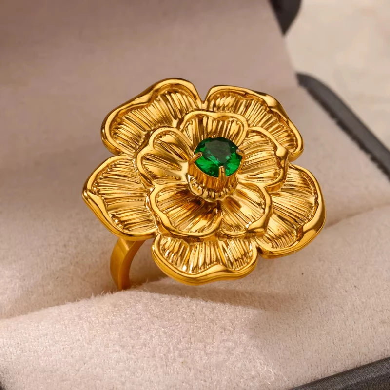 Anillos de acero inoxidable de lujo chapados en oro, piedra colorida, anillo de corazón de cristal de circón para mujer, joyería Bohemia de boda, regalo de Navidad
