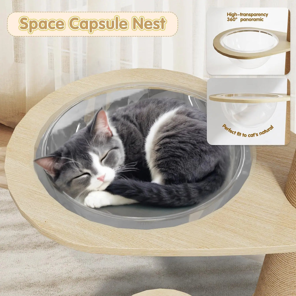 Torre para gatos grande de madera maciza con plataforma de salto multinivel, rascador, juguete y mueble para gatos.