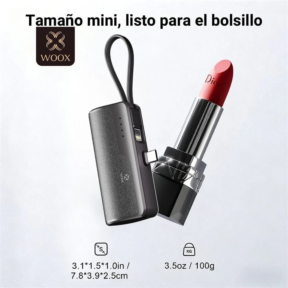 Mini batería externa de 5400 mAh con 2 salidas de carga tipo C para iPhone 15, 16, Huawei y Android, con pantalla de estado