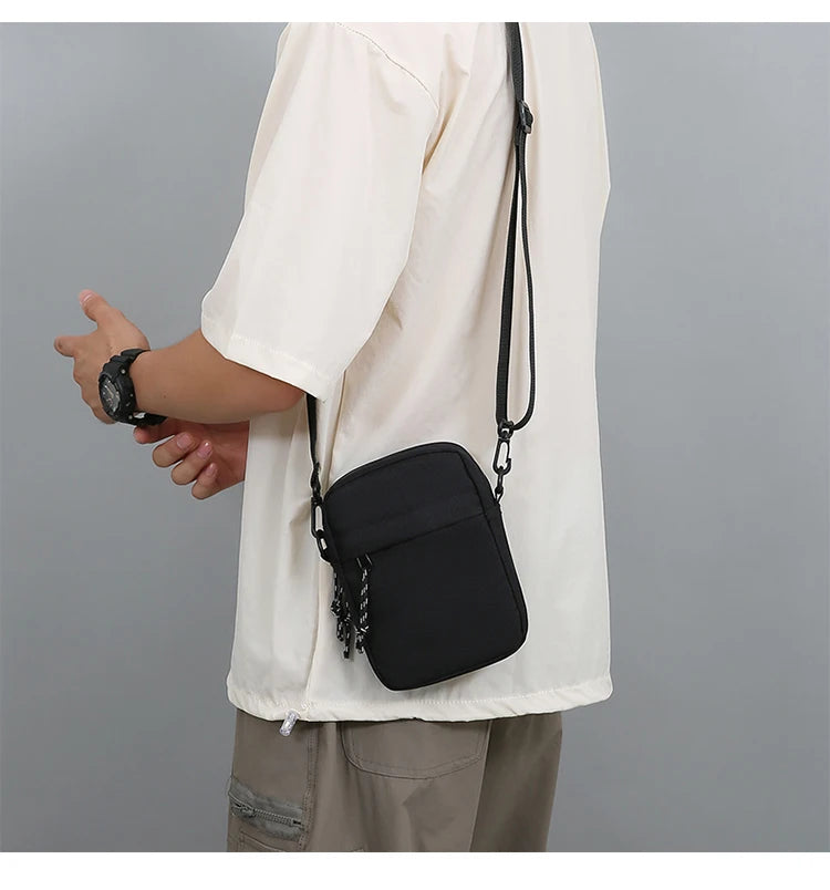 Bandolera pequeña de lona con cremallera para hombre, bolso de hombro cruzado Simple, Mini bolso para teléfono