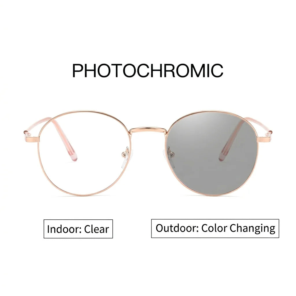 Gafas Fotocromáticas con Bloqueo de Luz Azul para Mujer y Hombre, Gafas de Computadora Redondas Retro, Gafas Antideslumbrantes Camaleón, Montura Óptica