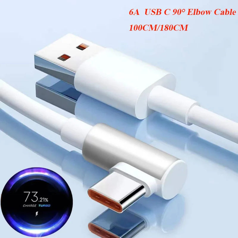 120W 90W 67W 55W 33W Original Xiaomi 6A Usb tipo C Cable de carga rápida codo de 90 grados para Poco X5 X6 Redmi Note 9 11 12 13 Pro +