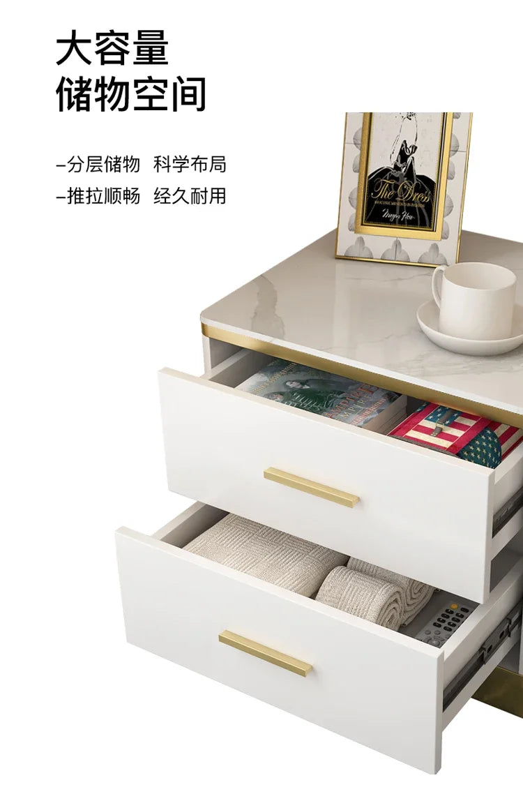 Mesita de Noche con Cajones, Mesa Auxiliar para Cama, Gabinete Blanco, Mesitas de Noche con Almacenamiento, Mueble Criado Mudo