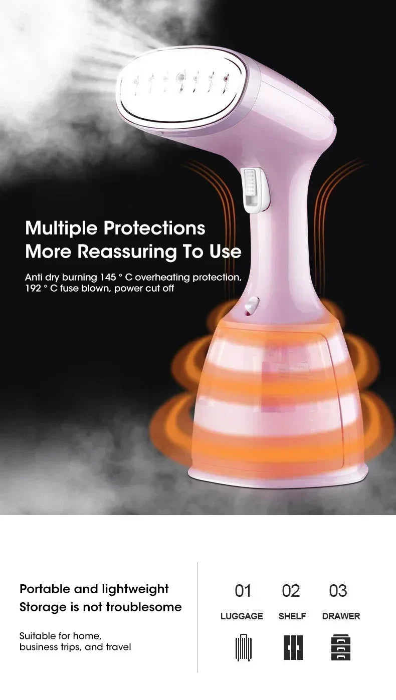 Vaporizador de ropa portátil de 1500W para ropa, máquina de plancha de vapor eléctrica pequeña portátil de tela para el hogar, 330ml, para uso doméstico y de viaje
