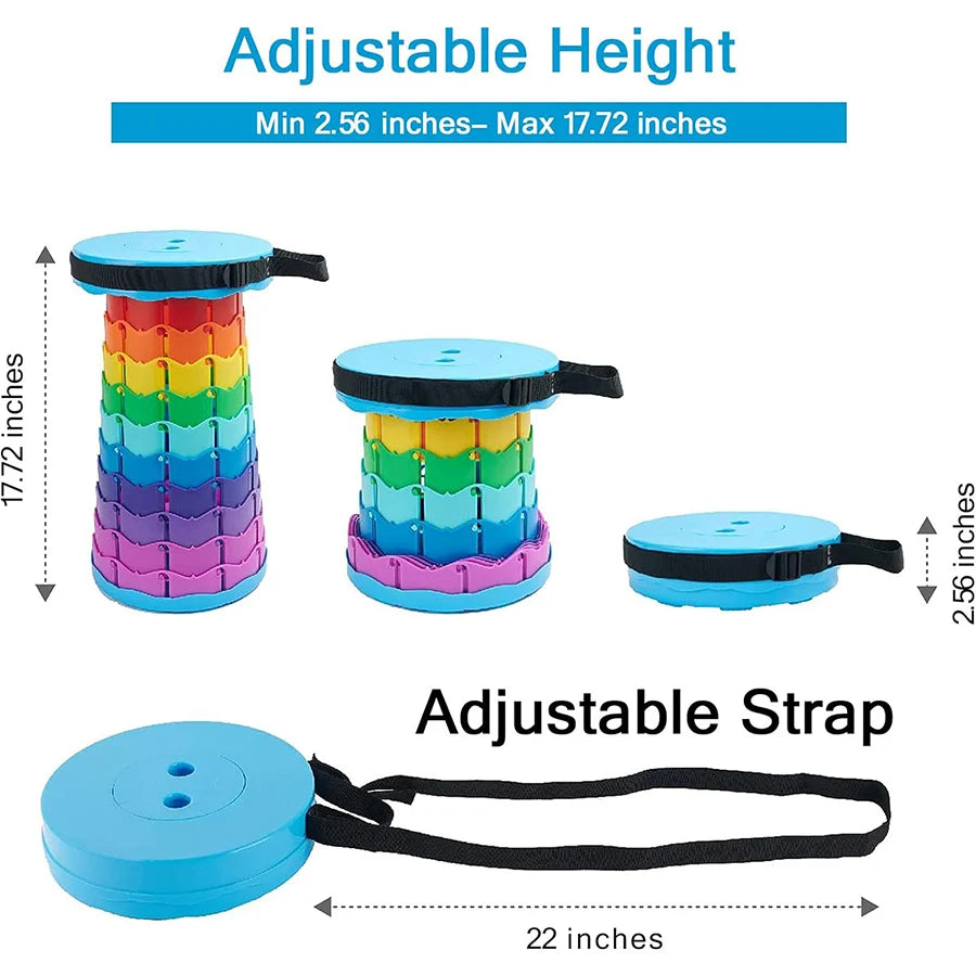 Un taburete portátil plegable de color arcoíris, silla plegable de plástico, adecuada para pesca al aire libre, reuniones de fiesta, taburete plegable con altura ajustable.