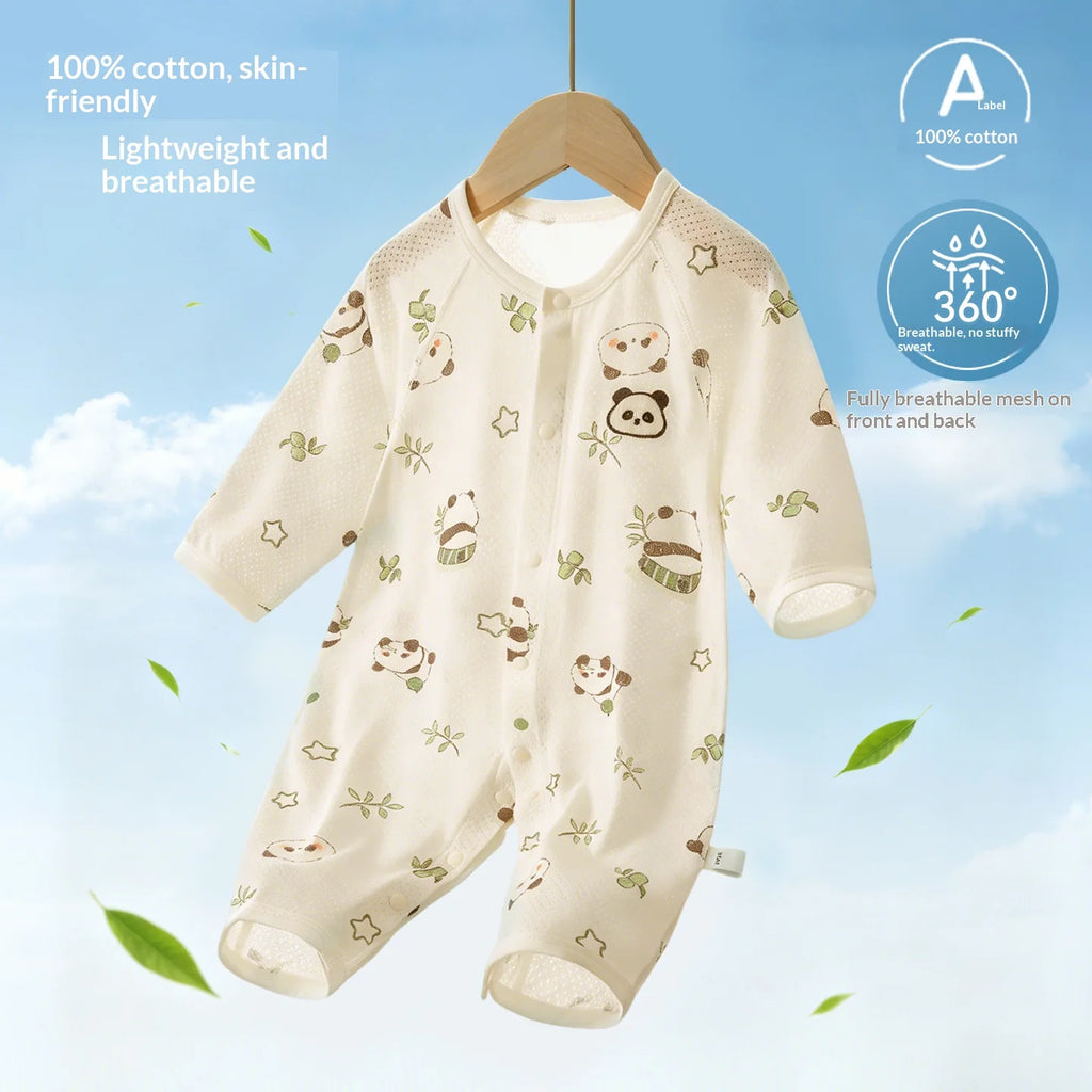 Traje de Verano para Bebés, de Algodón Puro, Manga Larga, Transpirable, Suave y Cómodo, con Aire Acondicionado