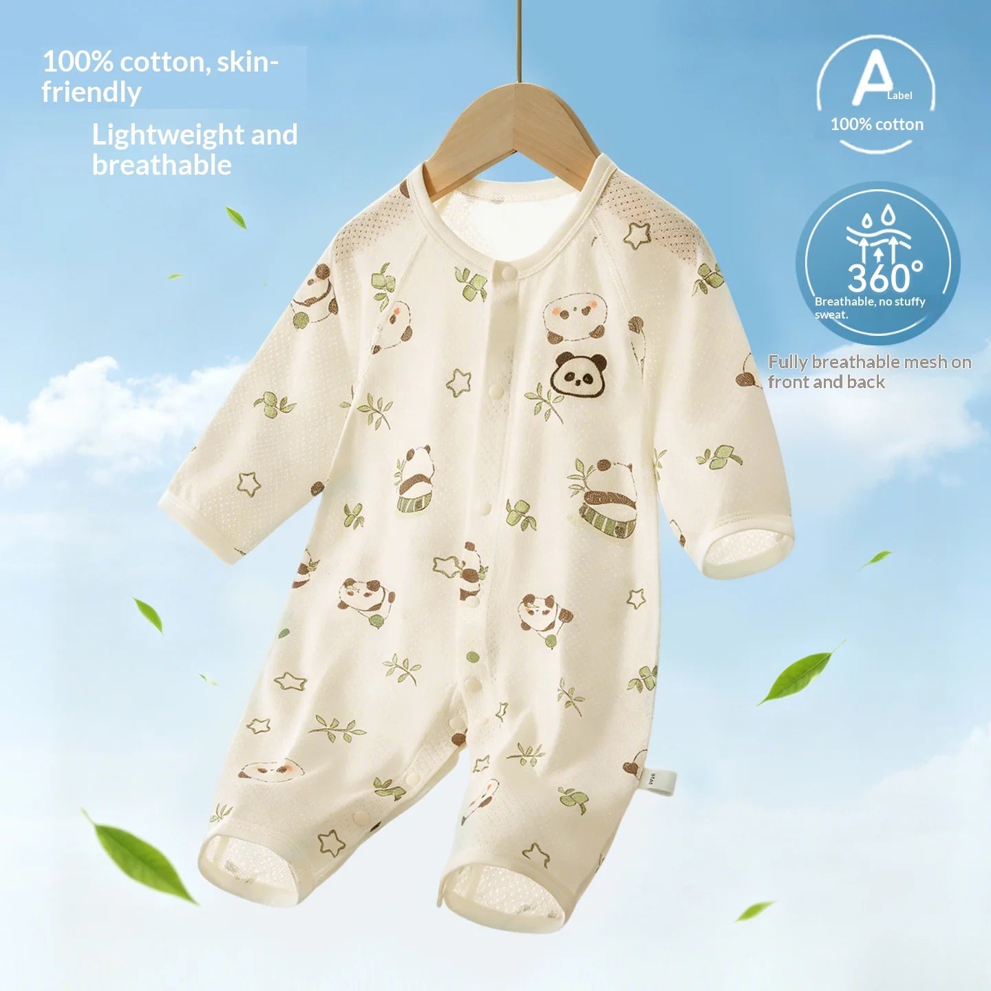 Traje de Verano para Bebés, de Algodón Puro, Manga Larga, Transpirable, Suave y Cómodo, con Aire Acondicionado