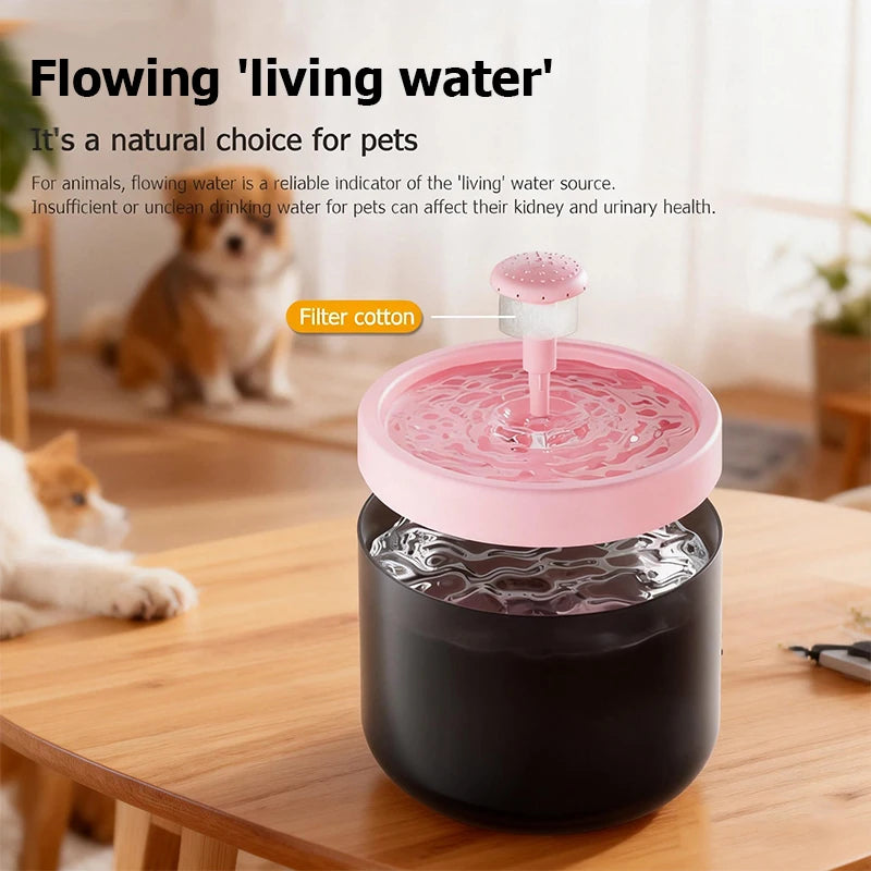 Bebedero Automático para Gatos y Perros de 1.8L/60.87oz, Dispensador de Agua Silencioso con Filtro para Mascotas Pequeñas, Tazón de Agua Interior Antideslizante
