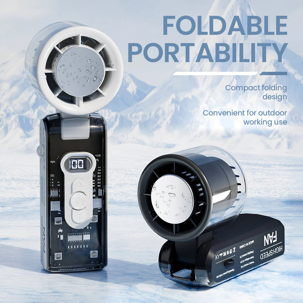 Mini Ventilador de Mano con Compresa de Hielo, Turbo Jet, 100 Velocidades Ajustables, Recargable por USB, Ventilador Portátil de Refrigeración, Ventilador Turbo para Cuello para Exteriores
