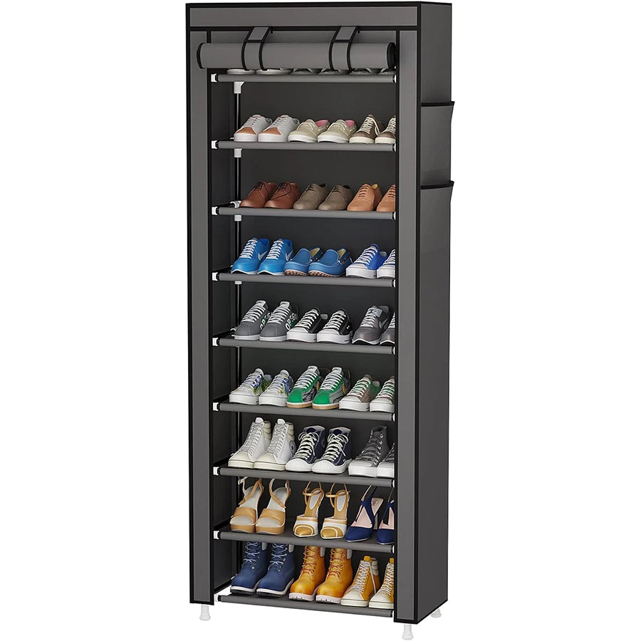 Zapatera con Cubierta de Tela con 9 Niveles Organizadores de Zapatos, Estructuras de Acero y Conectores de Plástico, Para Almacenar y Guardar los Zapatos
