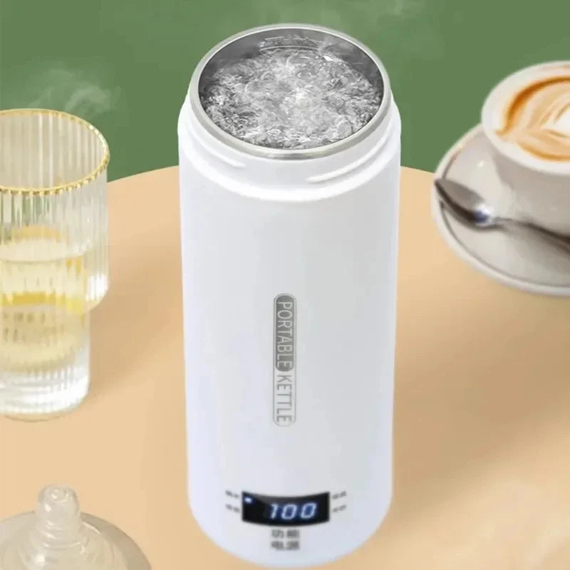 Hervidores eléctricos de 450ML, hervidor portátil para té y café, taza térmica para hervir agua de viaje, botella de agua antiescaldaduras, menú en inglés