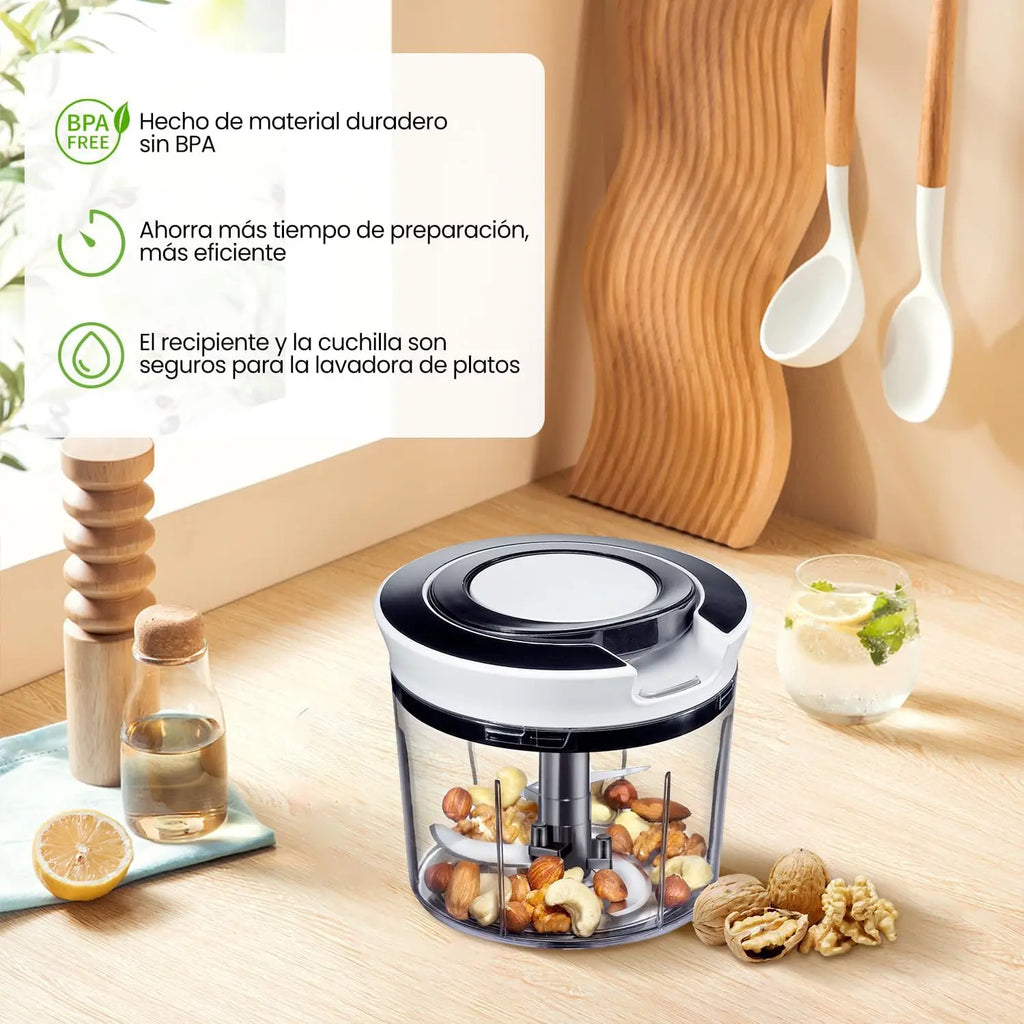 Picador y Rebanador Manual de Verduras con Cuchilla 100% de Acero Inoxidable, Picador de Cebolla Portátil de Cocina de 900 ml