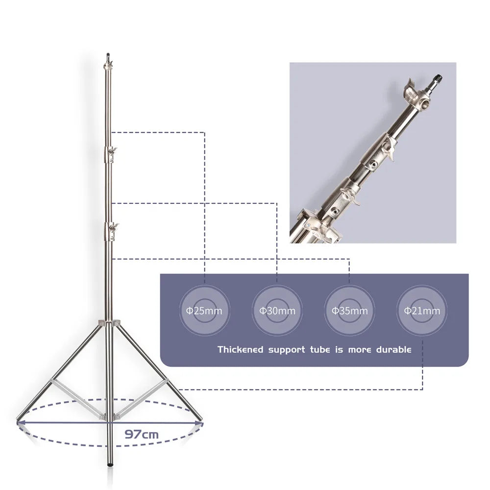 Trípode de 2,9 M, trípode grande súper estable, soporte de luz plegable, marco de elevación, ruedas, Softbox de fotografía, estudio fotográfico de acero inoxidable