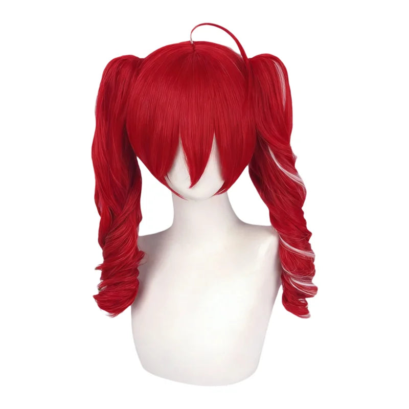 Peluca de Cosplay Kasane Teto, Roja con Reflejos Blancos, Rizada, con Dos Colas de Caballo, Resistente al Calor, Cabello Sintético de Anime para Comic Con y Halloween