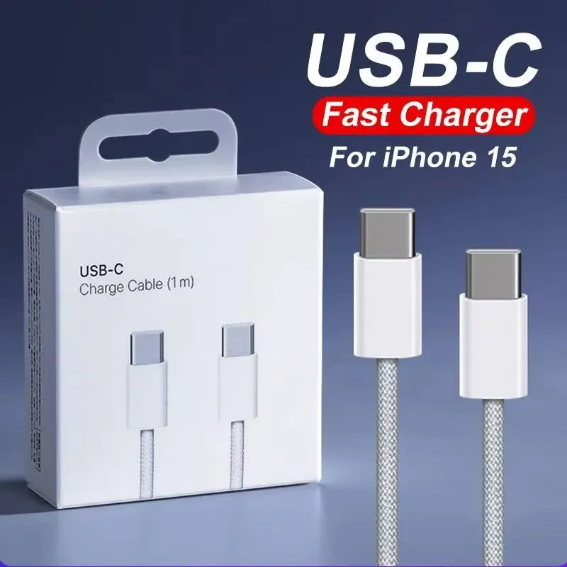 Cable de Carga Rápida USB-C a C de 60W PD para Apple iPhone 16 17E 17 Pro Max 15 Plus, Cable de Carga Rápida Tipo C con Trenzado de Nailon de 2m