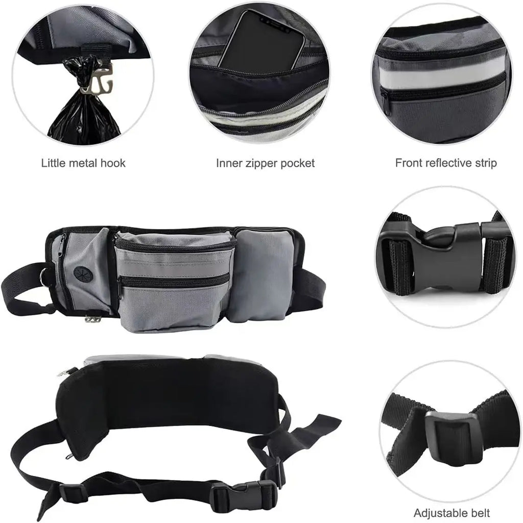 Riñonera de adiestramiento al aire libre con bolsa de golosinas de entrenamiento para perros desmontable, riñonera reflectante para caminar con mascotas, almacenamiento de correa para correr