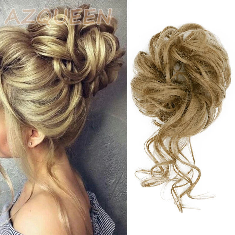 AZQUEEN moño de pelo sintético moño Natural gris desordenado banda para el cabello rizado elástico Scrunchy piezas de cabello falso para mujeres horquillas