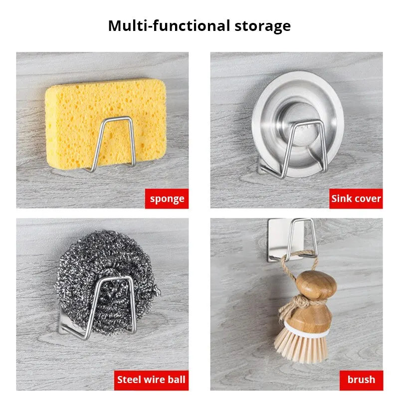 Soporte para esponjas de acero inoxidable, para esponjas de alambre de acero, para drenar y pegar en la pared interior del fregadero, suministros de cocina, 1 ud.