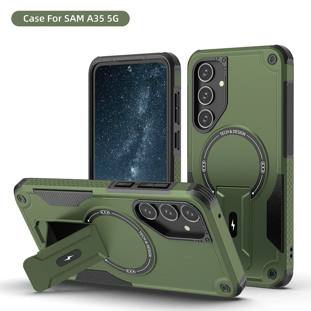 Funda Magnética para Teléfono con Soporte para Samsung Galaxy A55 A16 A35 A25 A05 A54 5G, Carga Inalámbrica, Protección Contra Impactos