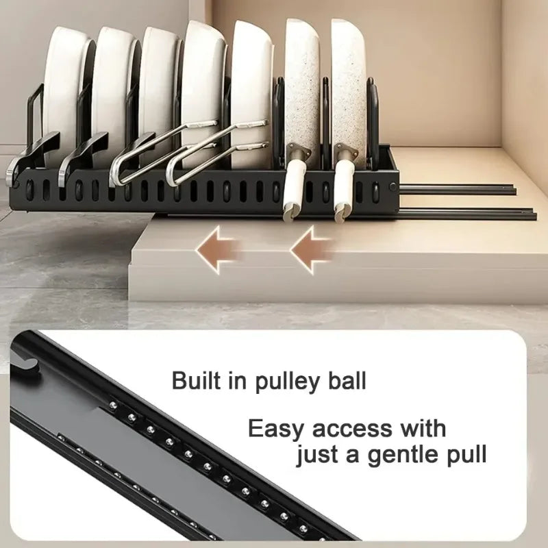 Organizador extraíble para gabinetes de cocina con rieles deslizantes, estante de almacenamiento ajustable para ollas, sartenes y platos