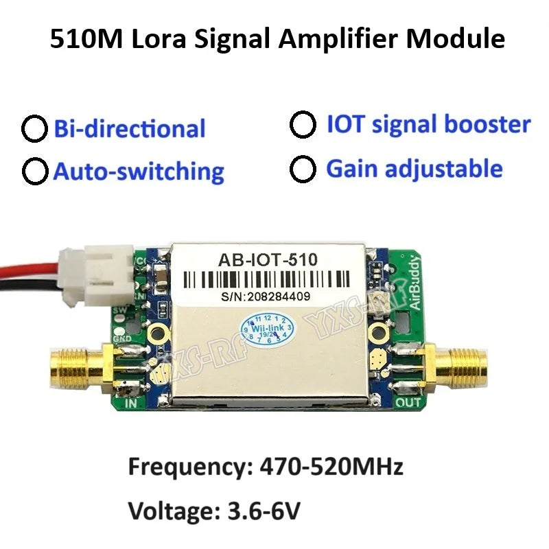 AMPLIFICADOR DE POTENCIA bidireccional de 433MHz/470MHz/510MHz, módulo de amplificación de señal bidireccional, amplificador de señal Lora