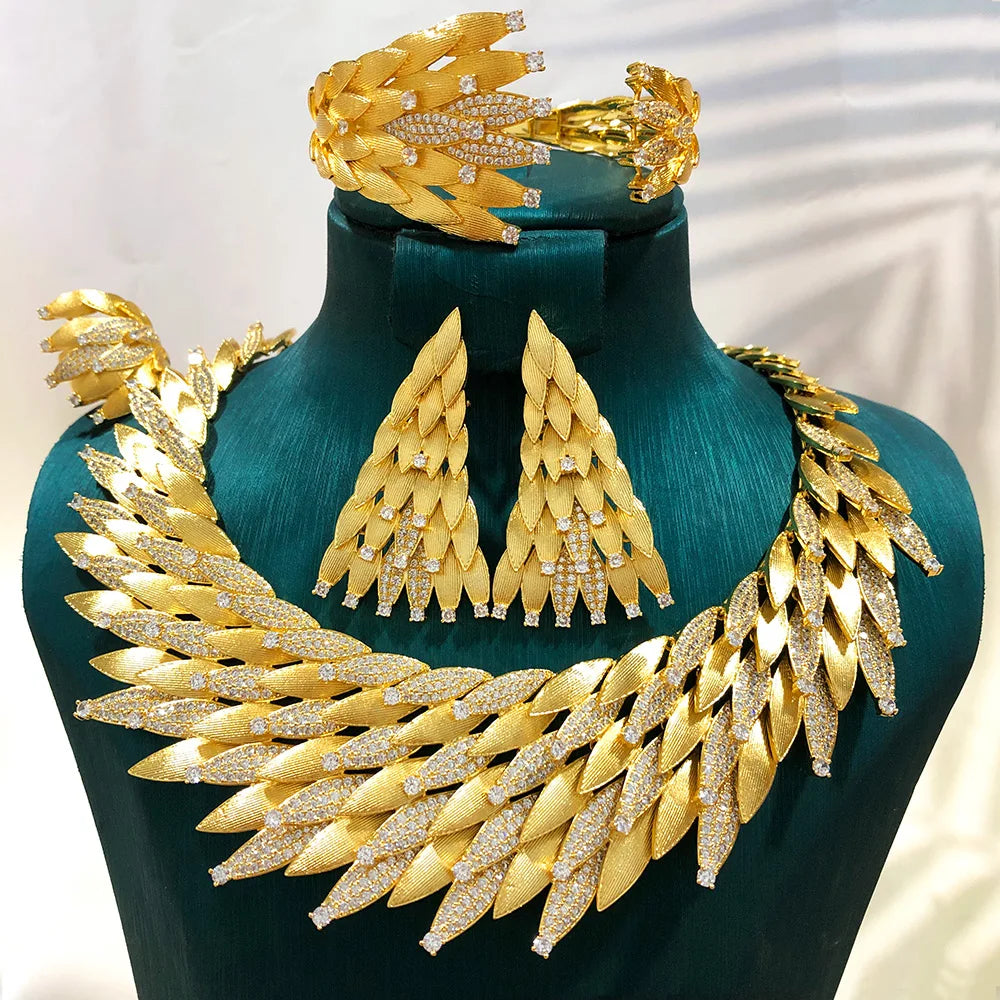 GODKI Nuevo Conjunto de Joyería Africana de Lujo con Hojas de Arce, 4 Piezas, para Mujer, Boda, Fiesta, Circonita Cúbica, Joyería Nupcial India