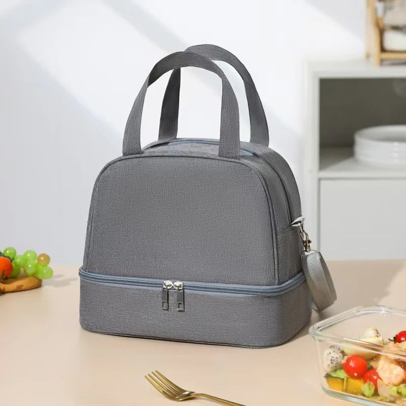 Bolsa de almuerzo, bolsa de almuerzo portátil de doble capa, bolsa aislada de gran capacidad, bolsa aislada para pícnic al aire libre, bolsa Bento