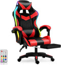 Silla de Oficina Ergonómica para Juegos y Deportes Electrónicos con Masajeador Lumbar, Reposapiés, Luces LED RGB, Silla Giratoria para Computadora con Control Remoto