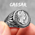 Anillo de cara César, anillos de acero inoxidable 316L para hombres, estatua de la victoria Roma, Punk Rock para motorista masculino, novio, joyería, regalo, triangulación de envíos