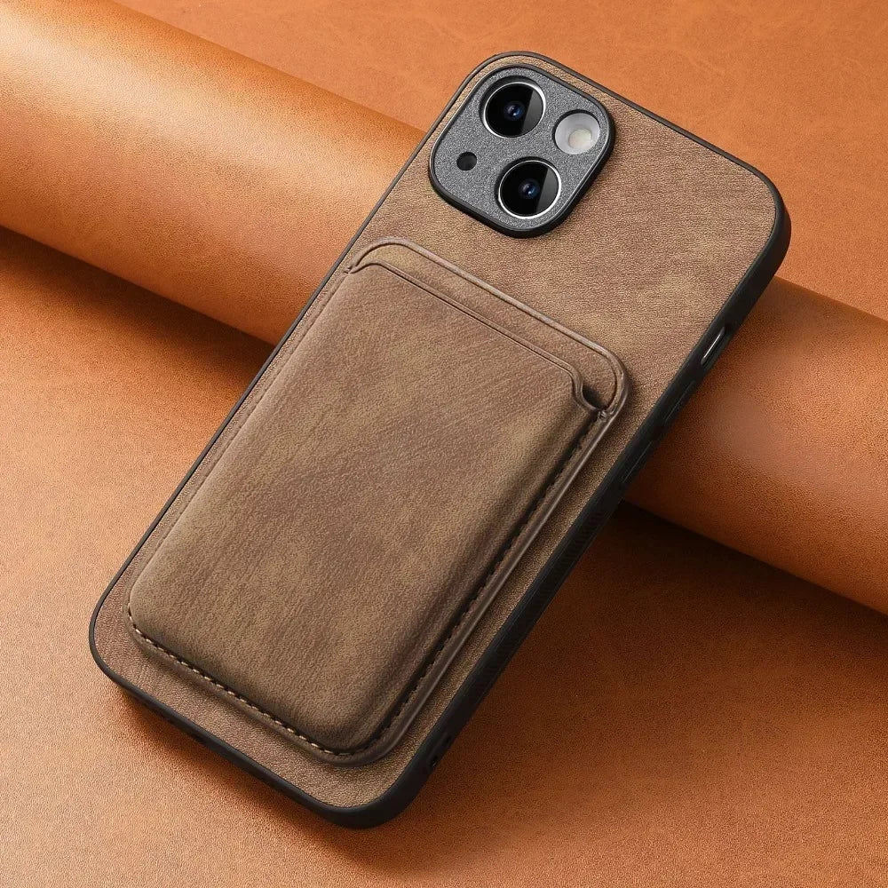Funda de Cuero Vintage con Tarjetero Magnético Desmontable para iPhone 11 12 13 14 15 16 17 Pro Max Plus, Funda Protectora