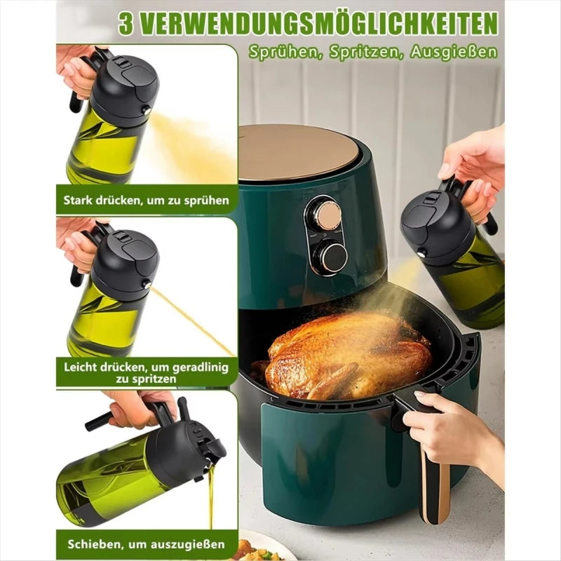 Dispensador y Rociador de Aceite de Vidrio 2 en 1, 16oz/470ml, Antiderrames, para Cocina, Freidora de Aire, Barbacoa, Repostería, Ensaladas - Botella Rociadora de Aceite de Oliva