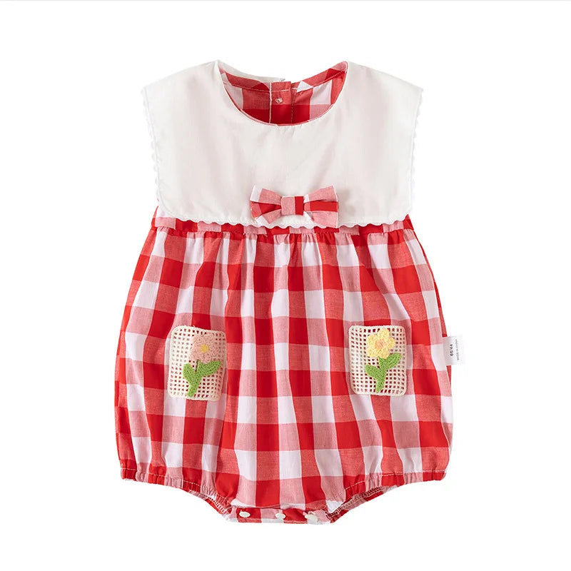 ZOETOPKID-Body para bebé de 0 a 24 meses, ropa sin mangas a cuadros con bordado Floral, de una pieza, para verano