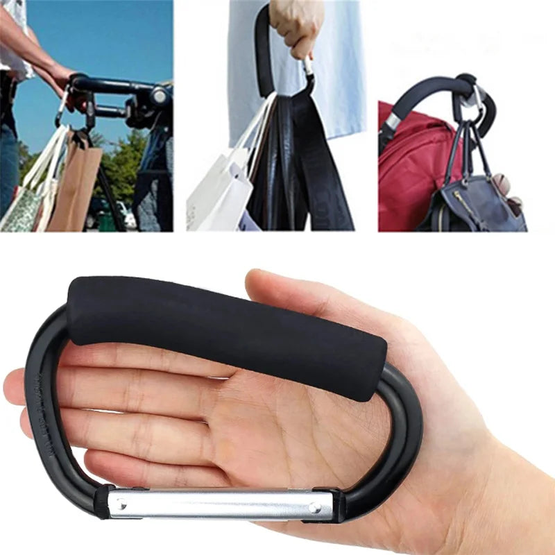 Mosquetón grande para cochecito, ganchos, organizador, anillo en D de aluminio, llavero con resorte, Clip, asa de transporte para colgar bolsos, bolsas de compras