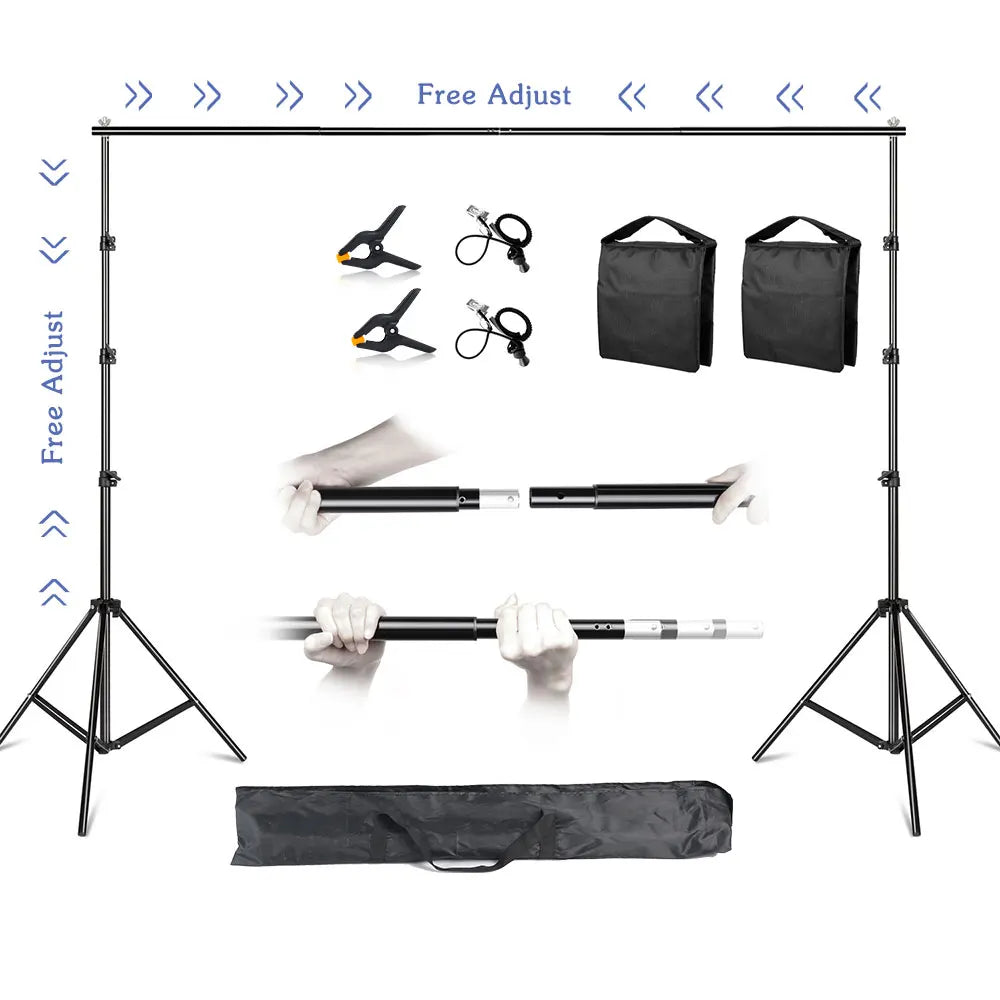 Soporte de Fondo para Estudio Fotográfico y de Video de 2.6x3M/8.5x10 pies, Sistema de Soporte de Fondo Telescópico Ajustable con Bolsa de Transporte