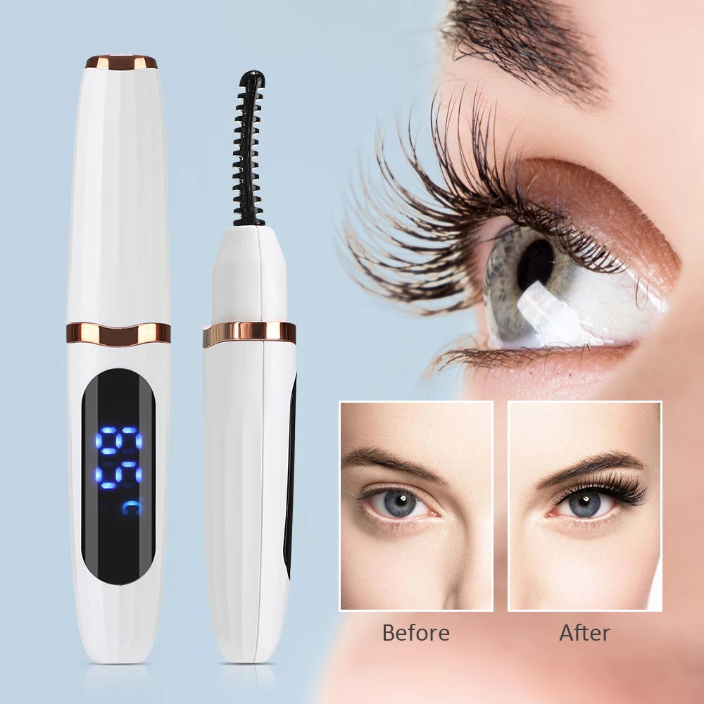 Pluma rizador de pestañas en caliente con peine, dispositivo eléctrico Digital para rizar pestañas, herramienta de maquillaje de belleza recargable, 3 modos de temperatura