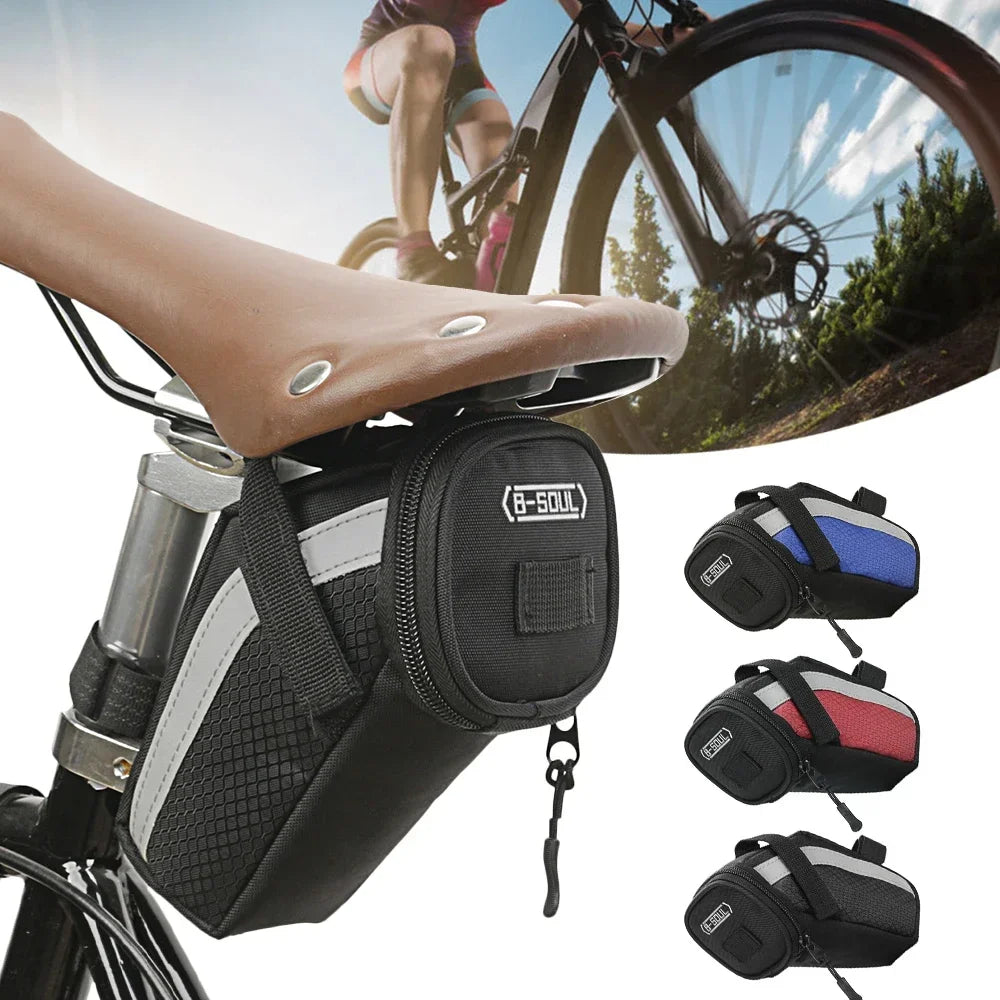 B SOUL-bolsa para SILLÍN de bicicleta, 1L, almacenamiento pequeño, asiento de ciclismo negro, bolsa trasera, Kit de accesorios, herramienta, accesorios reflectantes para ciclismo