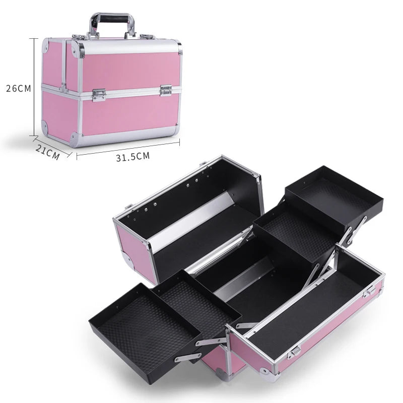 Bolsa de maquillaje expandible con cerradura, herramientas de aluminio para decoración de uñas, caja de cosméticos, cajones multicapa, organizador de almacenamiento de manicura y esmalte de uñas