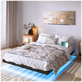 ESPACIO Base de Cama Matrimonial Flotante, Base de Cama LED con Estación de Carga, con Láminas de Acero de Alta Resistencia, No Requiere