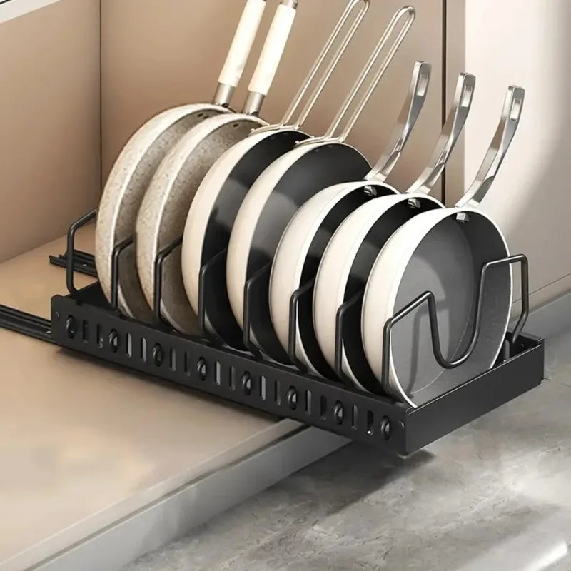 Organizador extraíble para gabinetes de cocina con rieles deslizantes, estante de almacenamiento ajustable para ollas, sartenes y platos