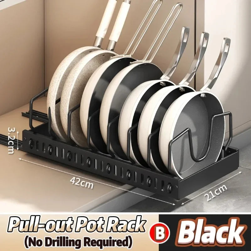 Organizador extraíble para gabinetes de cocina con rieles deslizantes, estante de almacenamiento ajustable para ollas, sartenes y platos