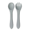 Juego de Cuchara y Tenedor de Silicona de Grado Alimenticio para Bebés, Utensilios de Alimentación para Niños Pequeños con Mango Largo y Cabeza Suave para Alimentos Infantiles